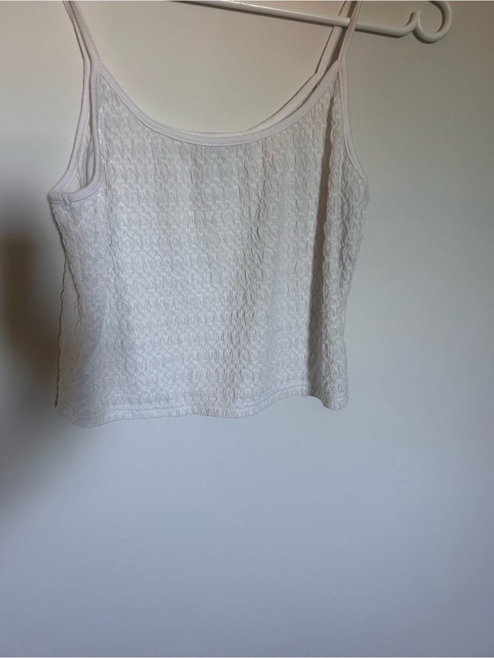 White Textured Spaghetti Strap Tank Top